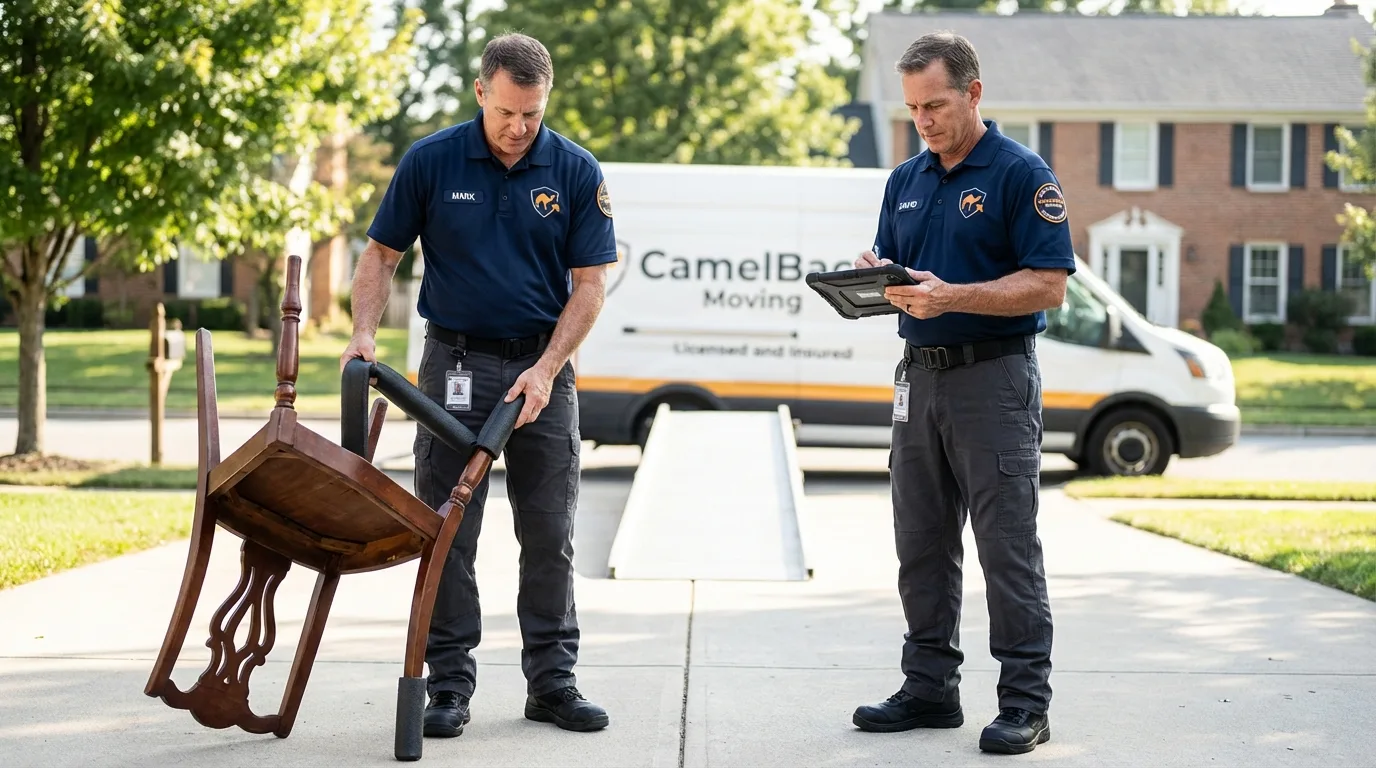 Movers inspecting furniture for damage prevention before loading in Glasgow, KY