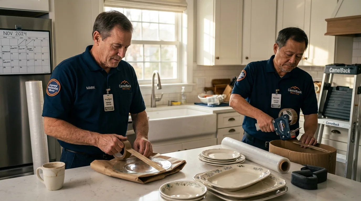 Professional crew packing kitchen dishware in Glasgow, KY